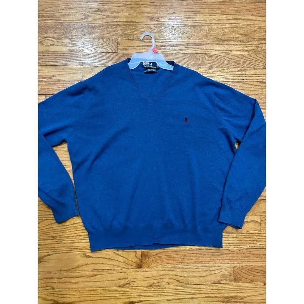 Men’s Polo Ralph Lauren Blue Pima Cotton V-neck Forrmal Casual Sweater. Size XXL